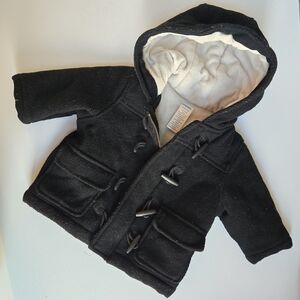 Gymboree Black Hooded Wool Baby Jacket with Toggle Closures Fleece Lined 6-12M